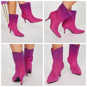 AZARAYAH Ombre Rhinestone Embellished Ankle Boots Size 8 Pink Purple NEW w/BOX
